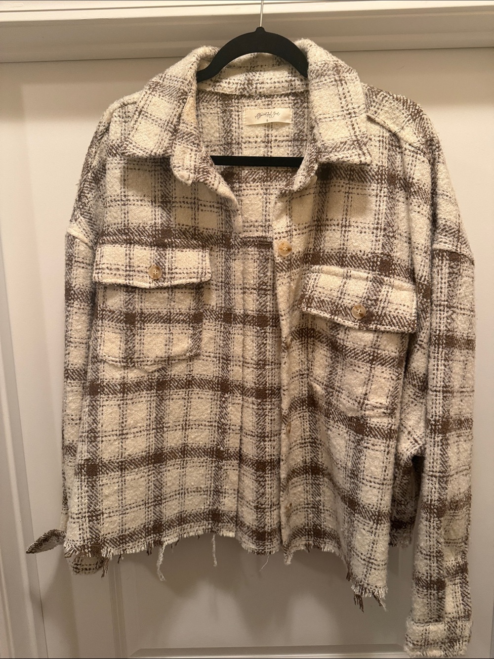 Women's Cream and Brown Plaid Shacket Jacket